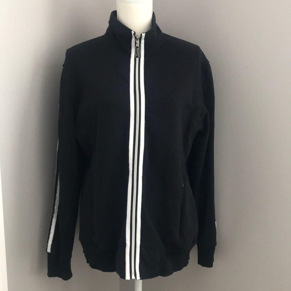 Black Zip-Front Women's Track Jacket with White Stripe